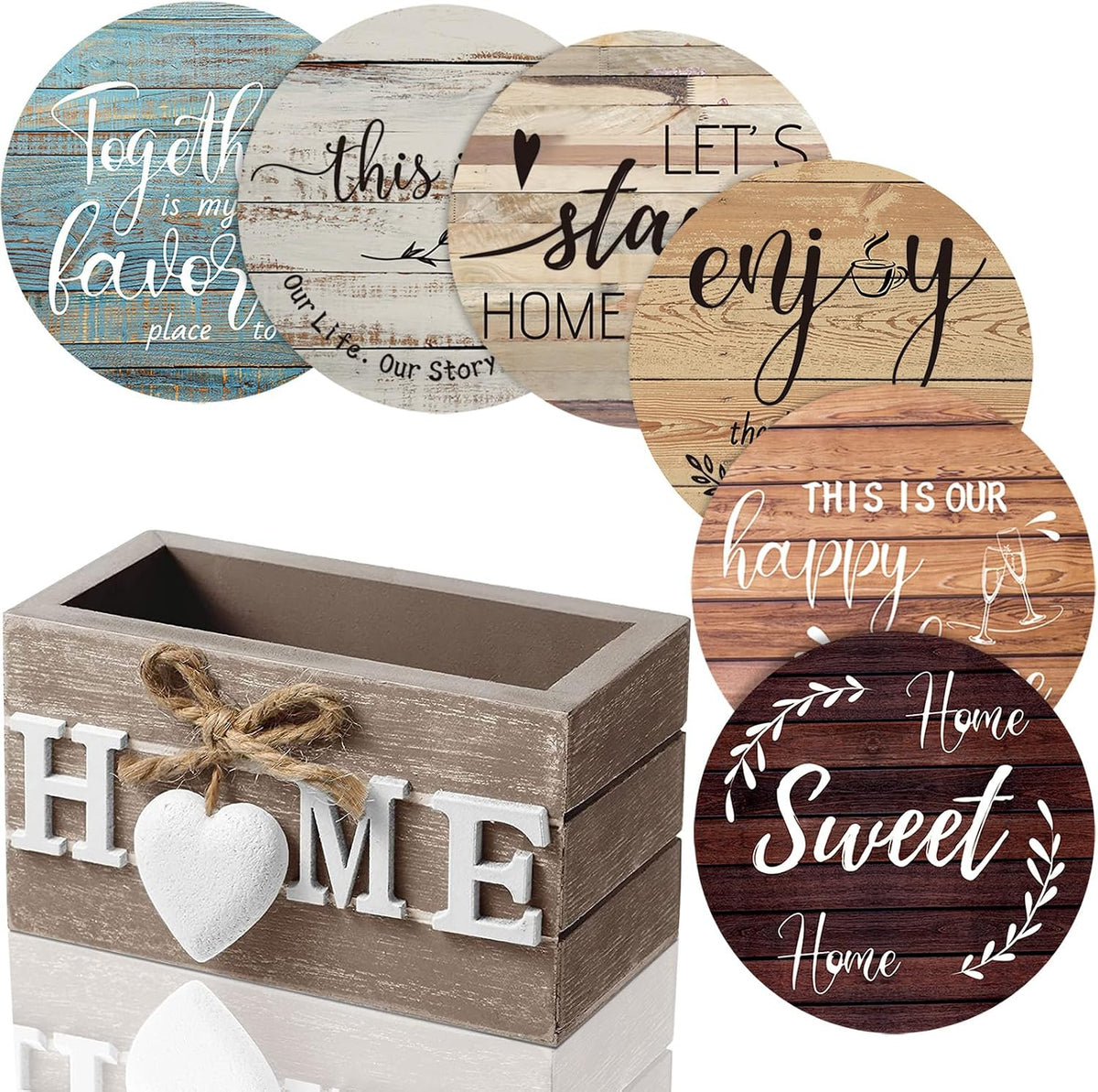 Queekay House Warming Gifts New Home Farmhouse Coasters Set of 6, Mixed