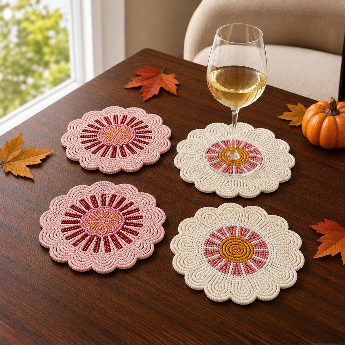 Folkulture Cute Fall Coasters, Set of 4, Non Slip, Easy to Clean - 4 Inch