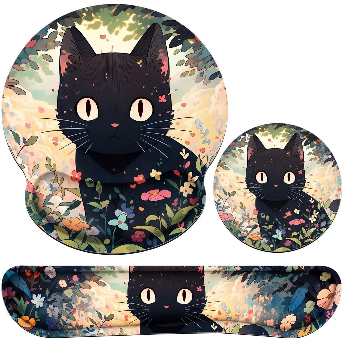 Mouse Pad with Wrist Rest Set, 3-in-1 Wrist Support Mouse Pad Set, Floral