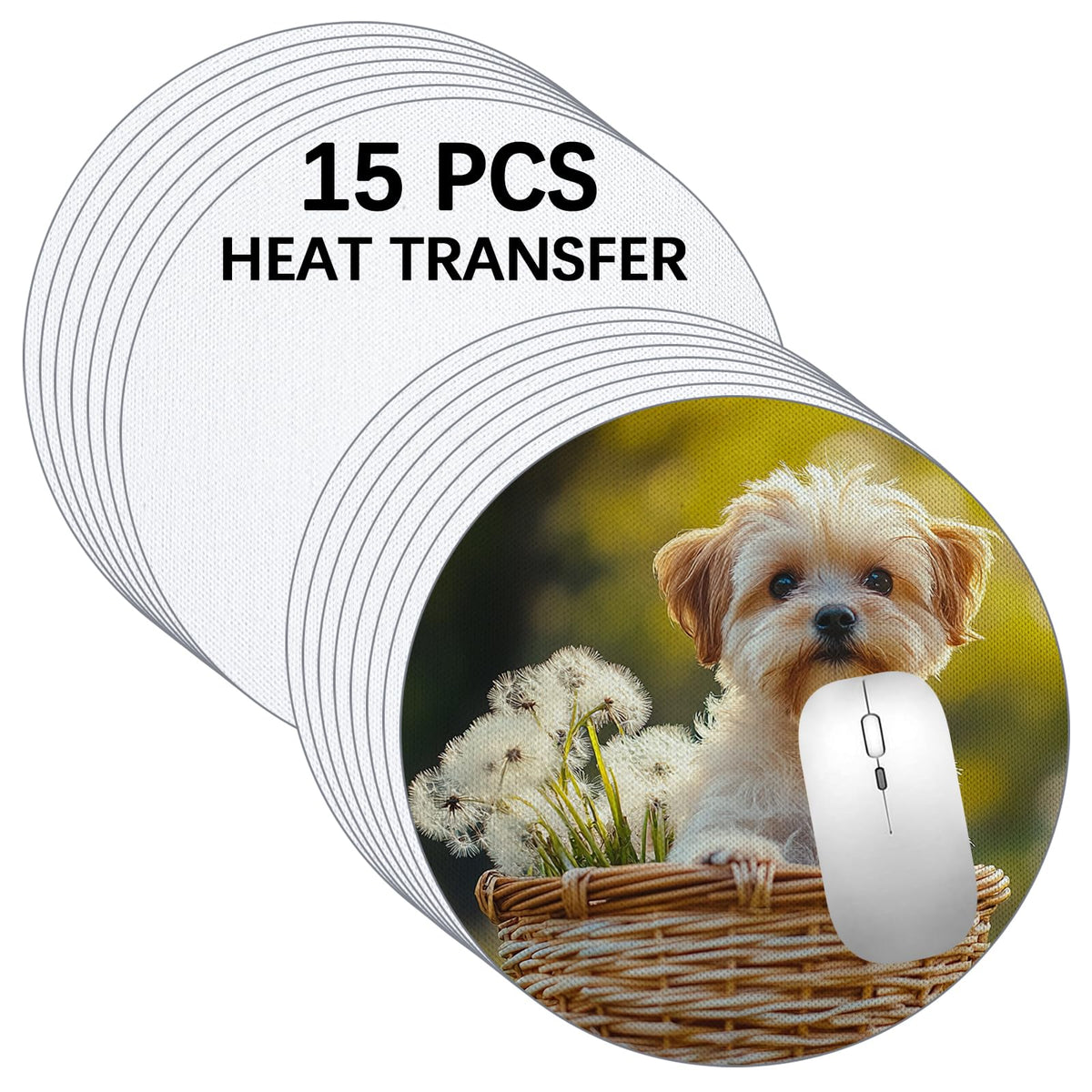 30 PCS White Mouse Pad for Heat Press Printing, Round Rubber Mouse Mat, Bulk Crafts Custom Photos Non Slip Bottom 20x20x0.2 cm