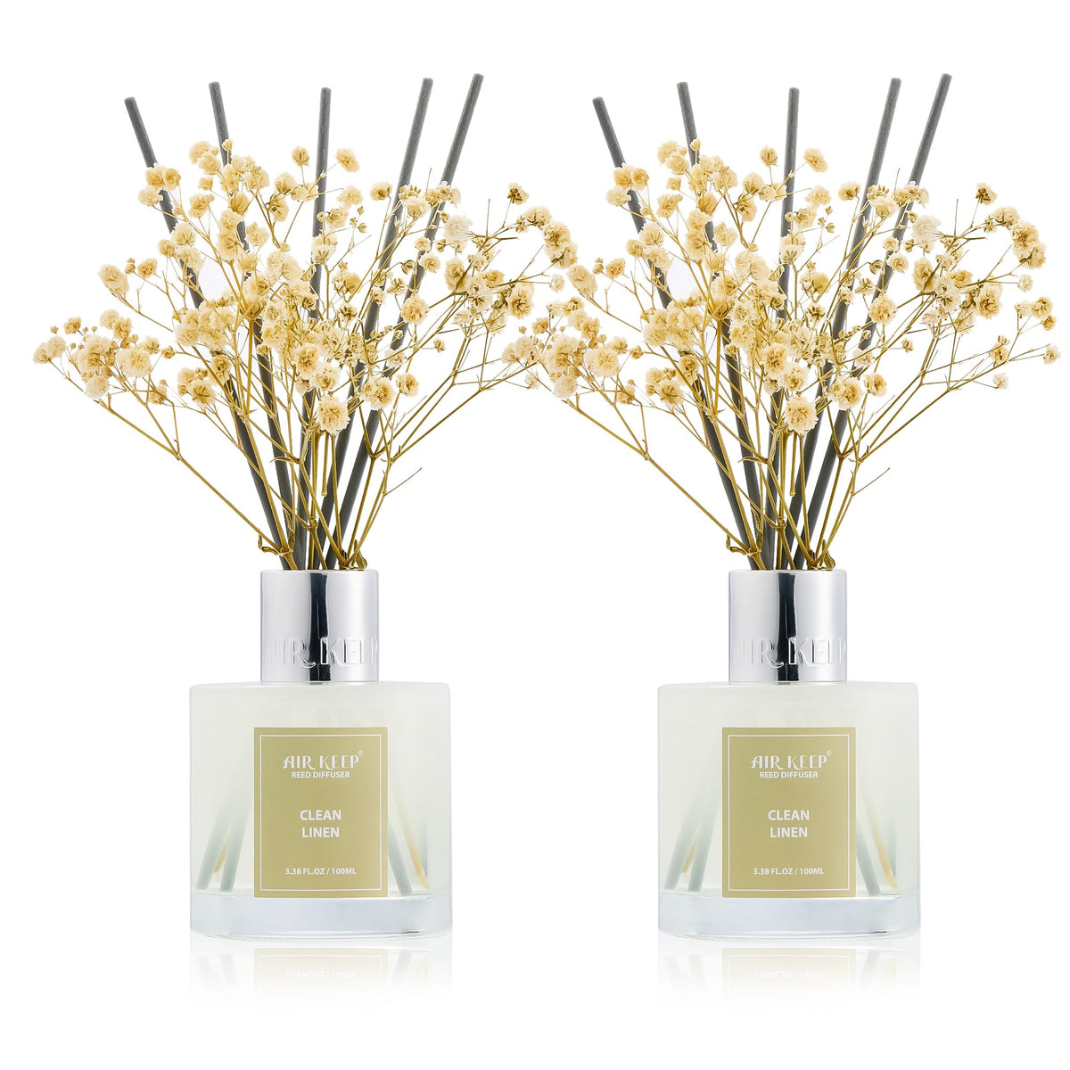 Airkeep Reed Diffuser Set,3.38 fl oz (100 ml) - Clean Linen Oil Diffusers with 8 Reed Sticks,Home Fragrance Reed Diffuser for Bathroom Shelf Decor