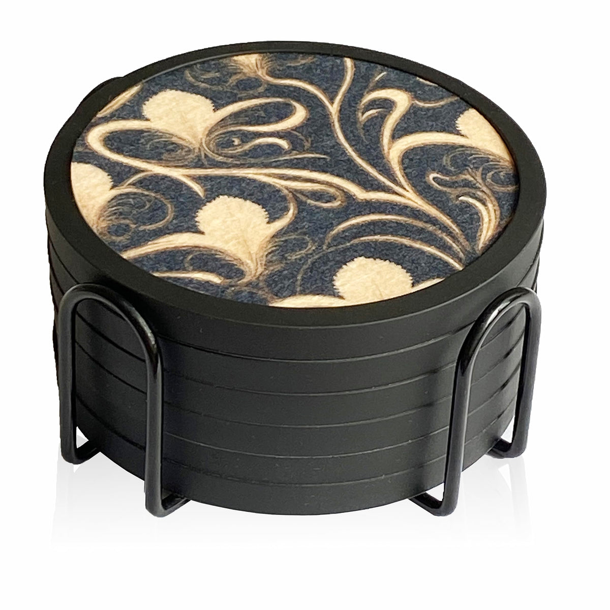 Absorbent Coasters for Drinks with Holder - 6packs, Silicone Coaster with Soft Felt Insert, Black (Coasters with Holder, Black)