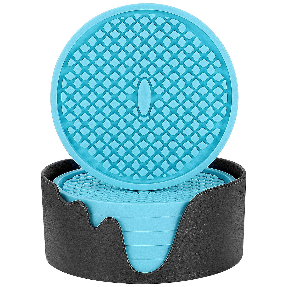 ME.FAN Silicone Coasters [6 Pack] Thickened Drink Coasters with Holder - Cup Mat - Non-Slip, Non-stick, Stay Put, Deep Tray - Prevents Furniture and Tabletop Damages(Gray)