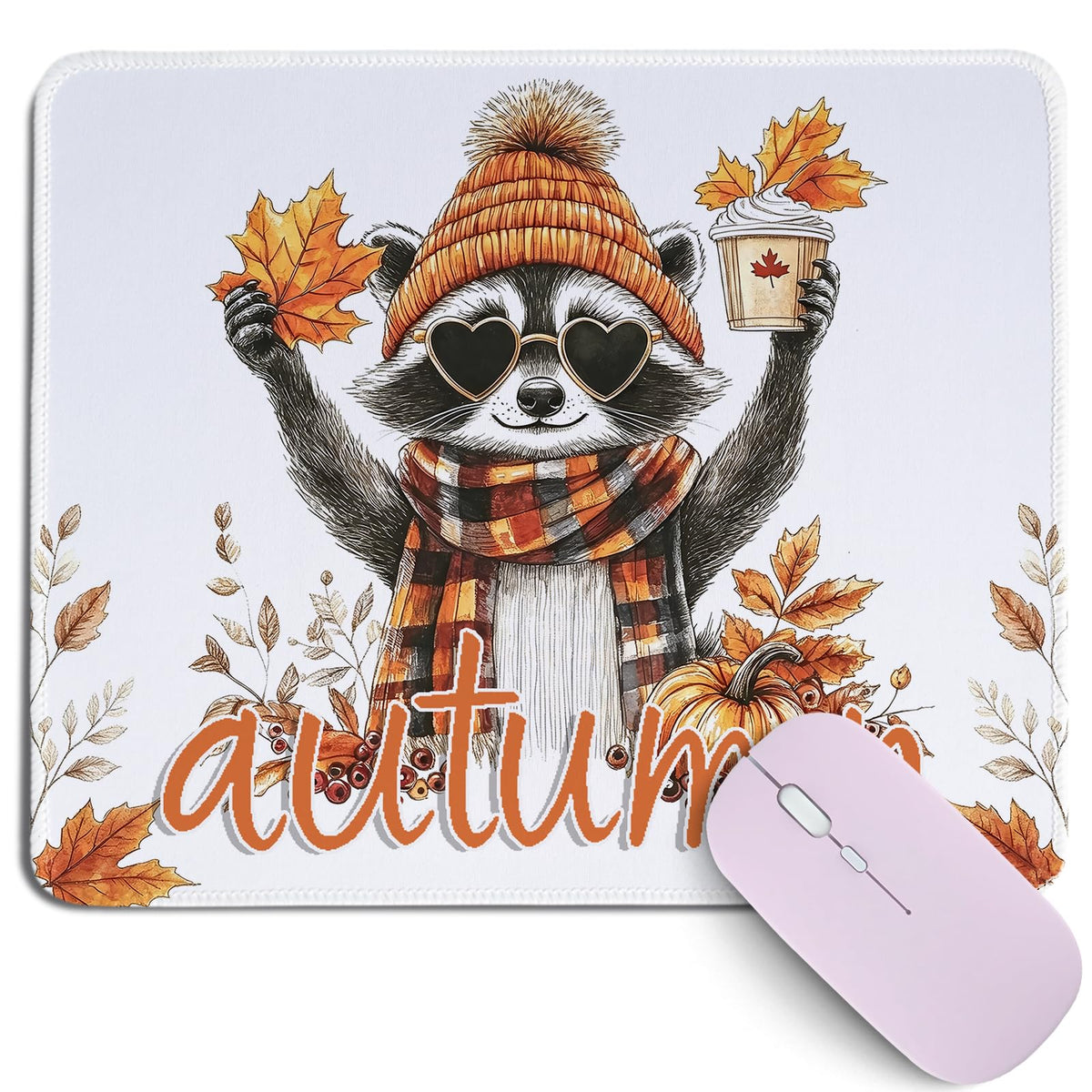 Cztulip Fall Vibe Mouse Pad,Rustic Retro Maple Leaf Pumpkin Acorn Mouse Mat