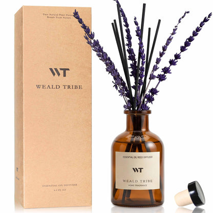 WEALD TRIBE Flower Reed Diffuser Set Eucalyptus & Lavender Scent for Room Bathroom Accessories Shelf Decor & Air Fresheners, Sticks Defusers with 4.0 fl oz Home Fragrance Oils, Office Gift