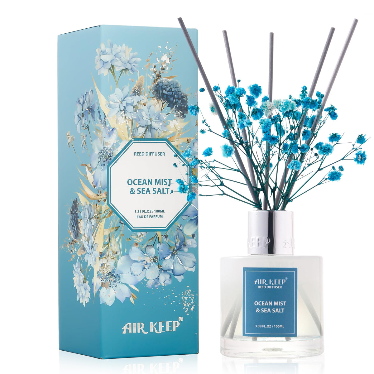 Airkeep Reed Diffuser Set,3.38 fl oz (100 ml) - Clean Linen Oil Diffusers with 8 Reed Sticks,Home Fragrance Reed Diffuser for Bathroom Shelf Decor
