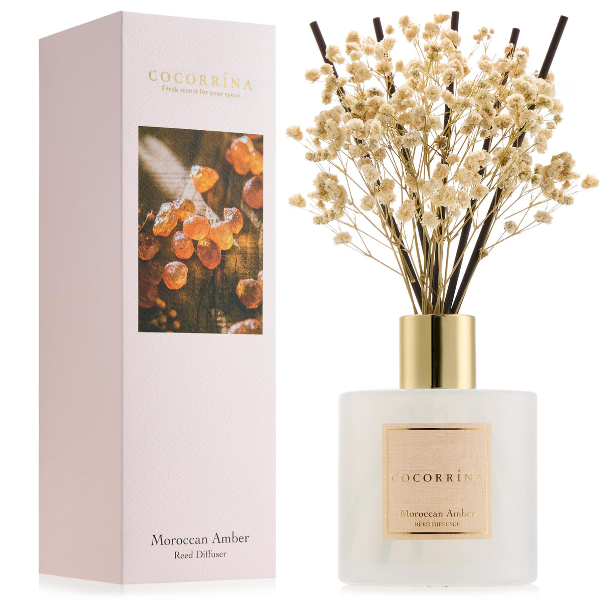 Cocorrína Reed Diffuser Set, Clean Linen 6.7 fl oz Scented Diffuser with Sticks Home Fragrance Reed Diffuser for Bathroom Shelf Décor