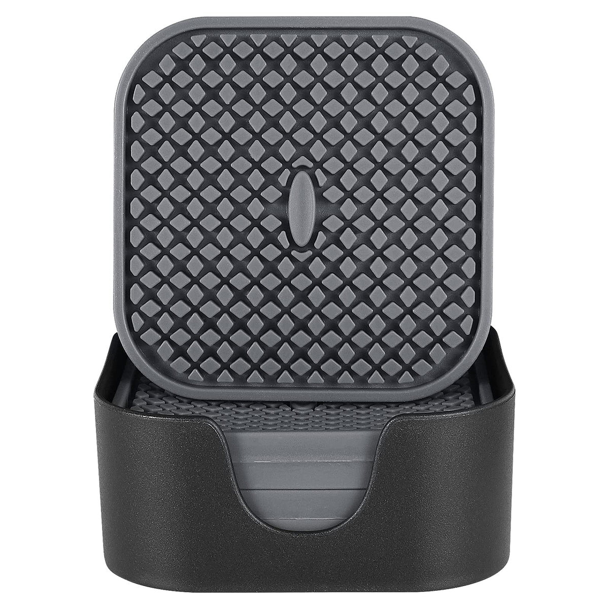 ME.FAN Silicone Square Coasters with Holder [6 Pack] - Black