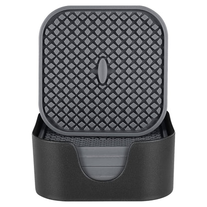 ME.FAN Silicone Square Coasters with Holder [6 Pack] - Black