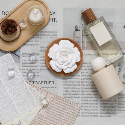 Flower Rose Ceramic Essential Oil Mini Diffuser, Wooden Pallet