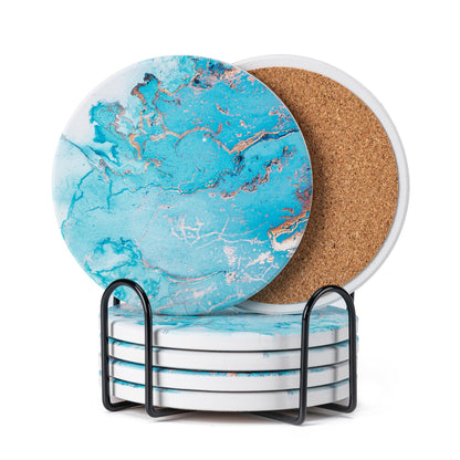 6Pcs Absorbent Coasters Set with Holder,Ceramic Drink Coaster,4 in（A6）
