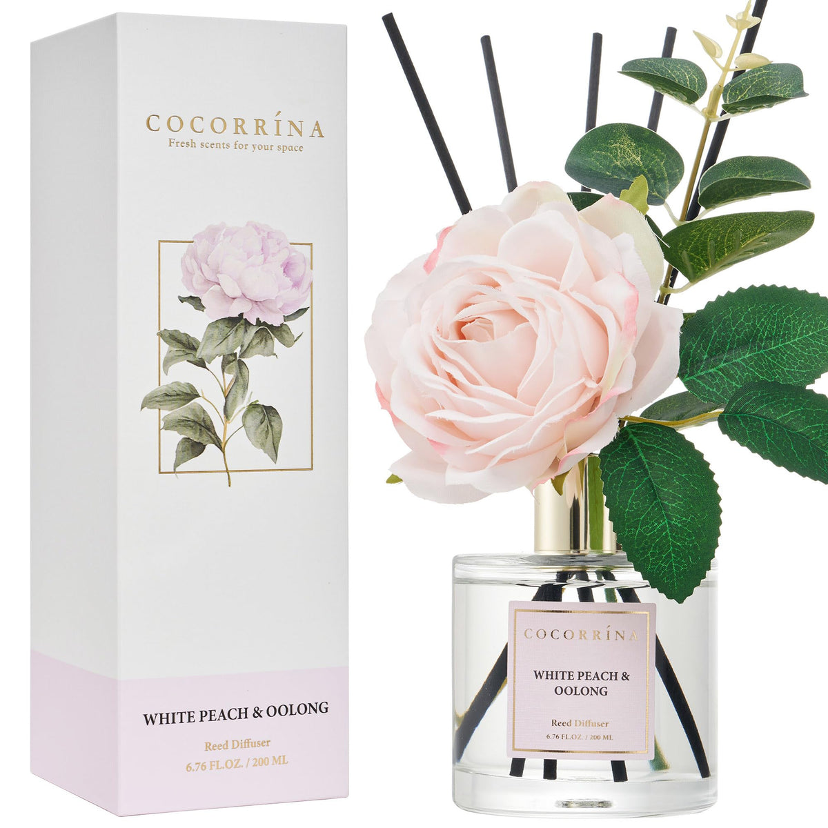 Cocorrína Reed Diffuser Set, Clean Linen 6.7 fl oz Scented Diffuser with Sticks Home Fragrance Reed Diffuser for Bathroom Shelf Décor