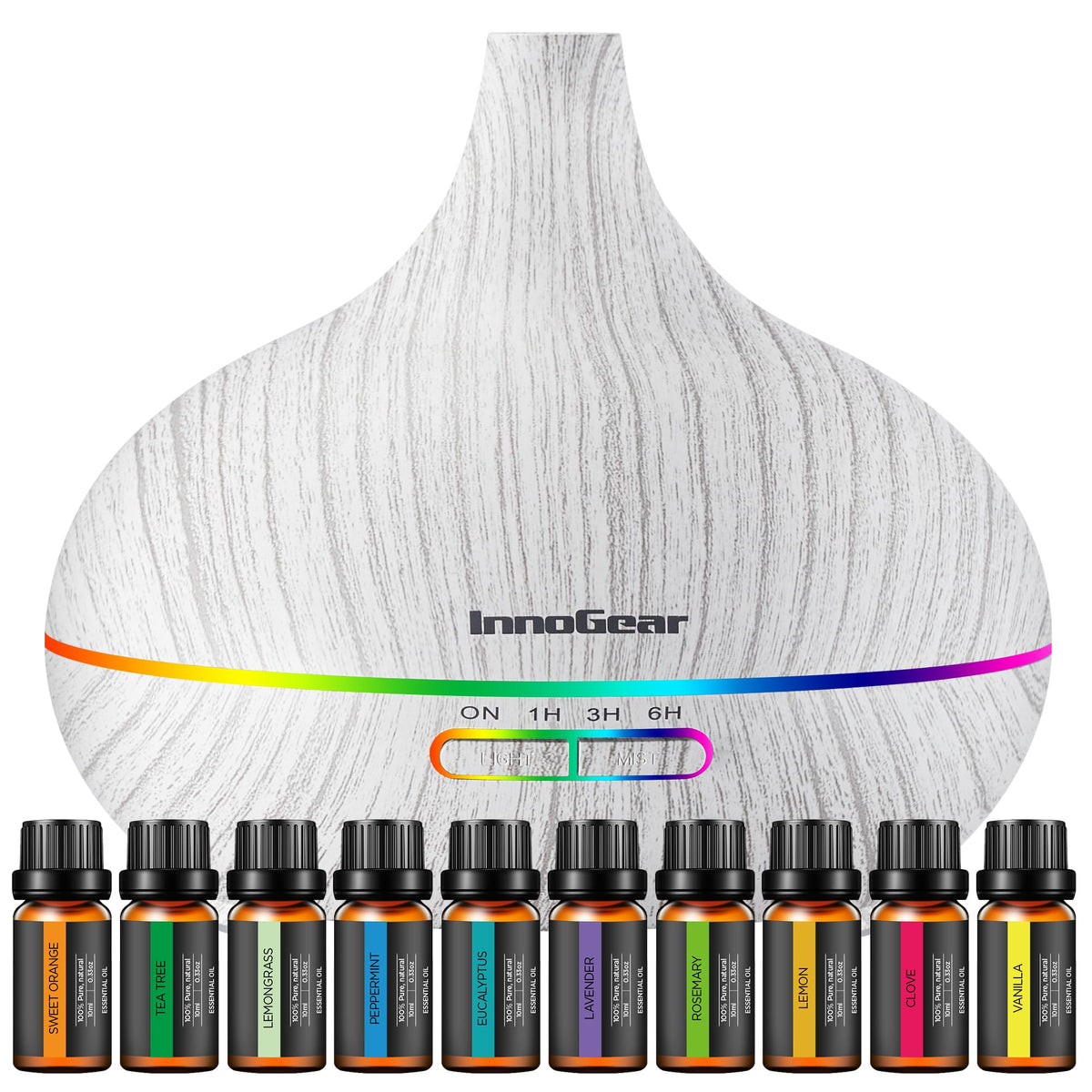 InnoGear 400ml Aromatherapy Essential Oil Diffuser 10 Oils Gift Set, Dark