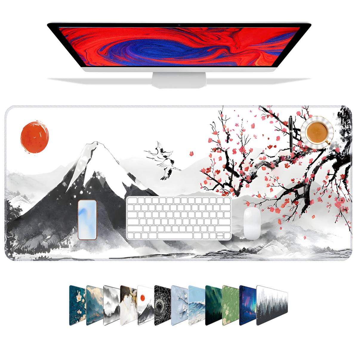 Galdas Mouse Pad,Office Desk Mat Large Gaming Keyboard Pad Durable Stitched Edges Washable Smooth Surface Control & Accuracy Extended Computer Mouse Mat (31.5X11.8In)-Green Forest…
