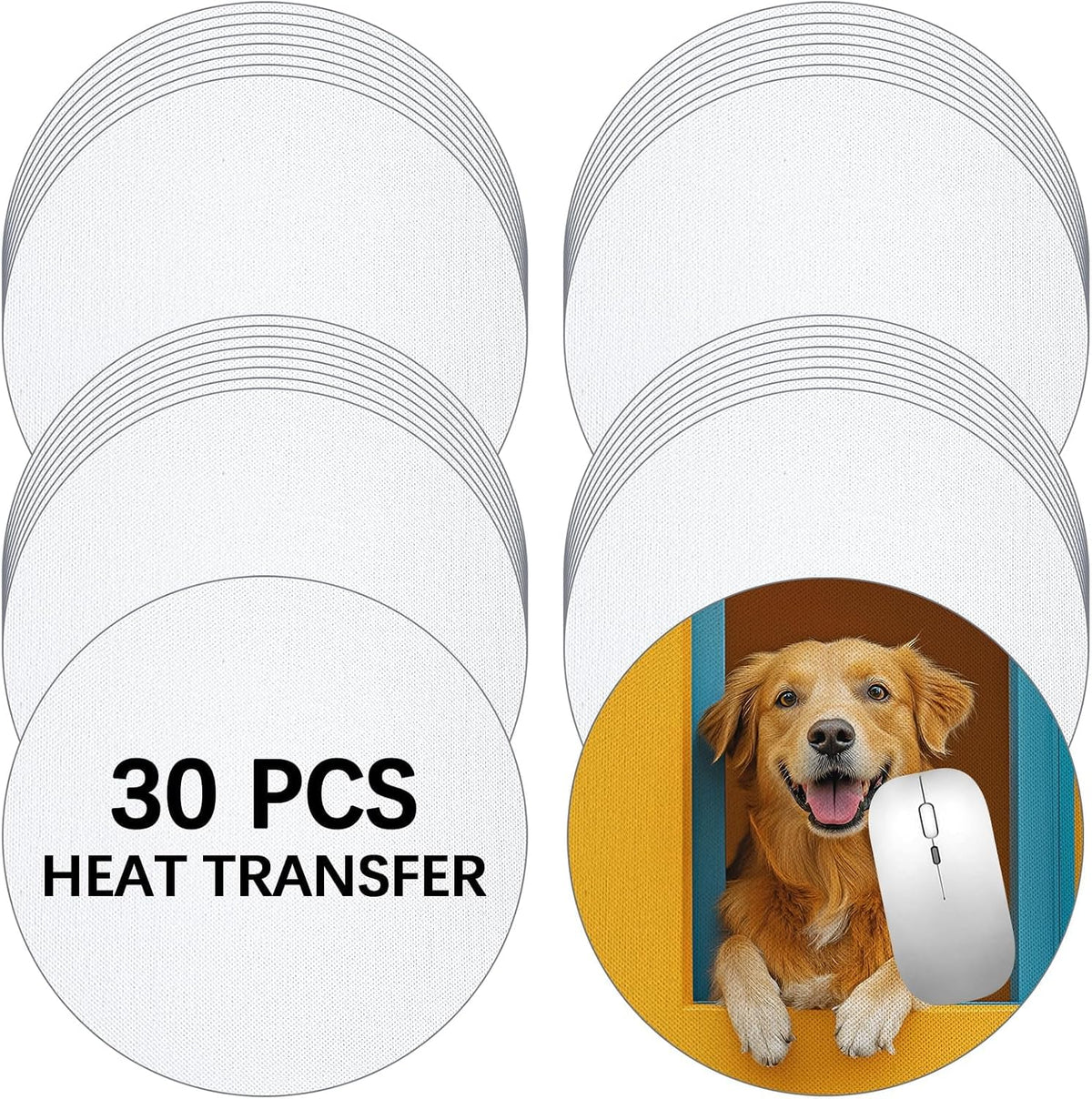 30 PCS White Mouse Pad for Heat Press Printing, Round Rubber Mouse Mat, Bulk Crafts Custom Photos Non Slip Bottom 20x20x0.2 cm