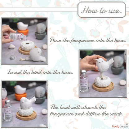 Little Bird Nest, Non-Electric Ceramic Diffusers for Essential Oils and Aromatherapy Fragrance, White Ceramic Diffusers in Car or Bathroom and Desk Office Decor, White Vase