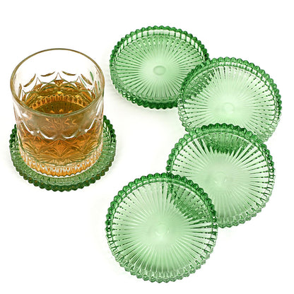 Modern Clear Coaster Set of 5- Glass Coasters for Drinks, Clear Green