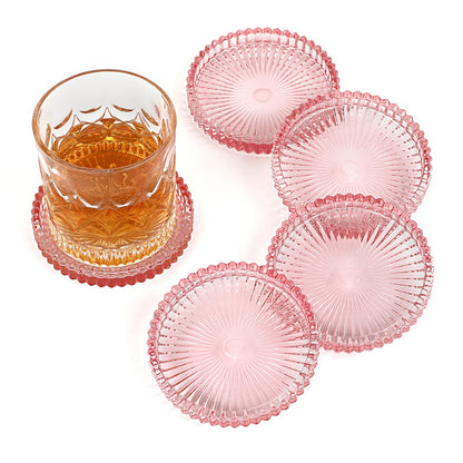 Modern Clear Coasters Set of 5- Glass Cute Coasters for Drinks, Amber