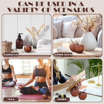 Novabright 4 Pcs Mini Wooden Apple Shaped Essential Oil Diffuser Portable Aromatherapy Diffuser Decorations Farmhouse Rustic Air Freshener for Car Home Bedroom Office Desktop Sauna Yoga Spa Centers