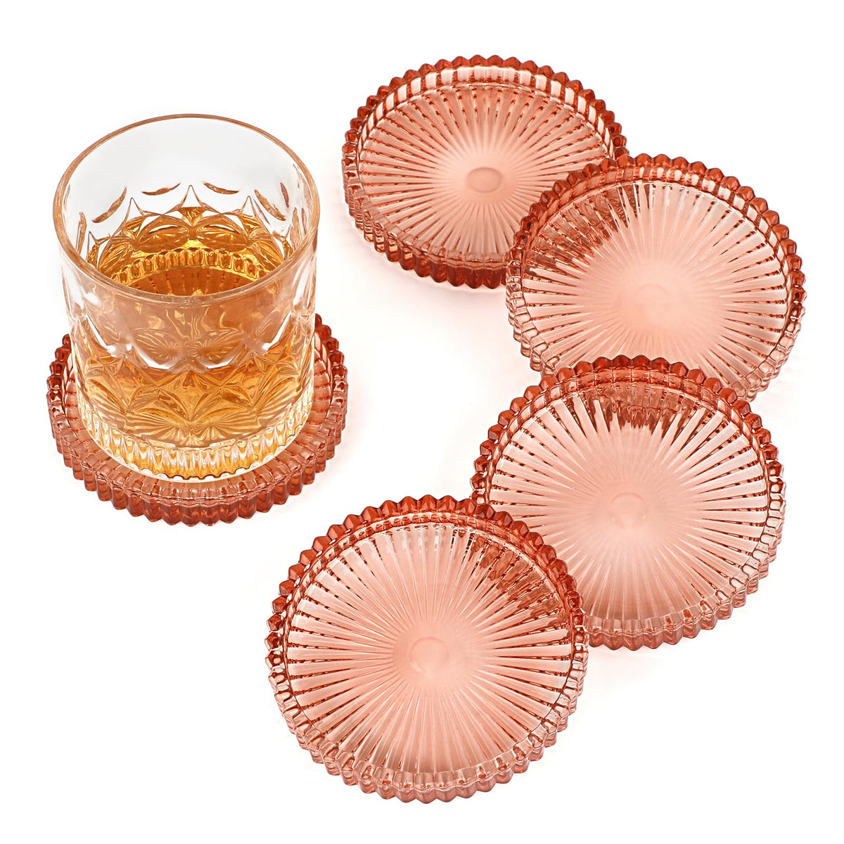 Modern Clear Coaster Set of 5- Glass Coasters for Drinks, Clear Green