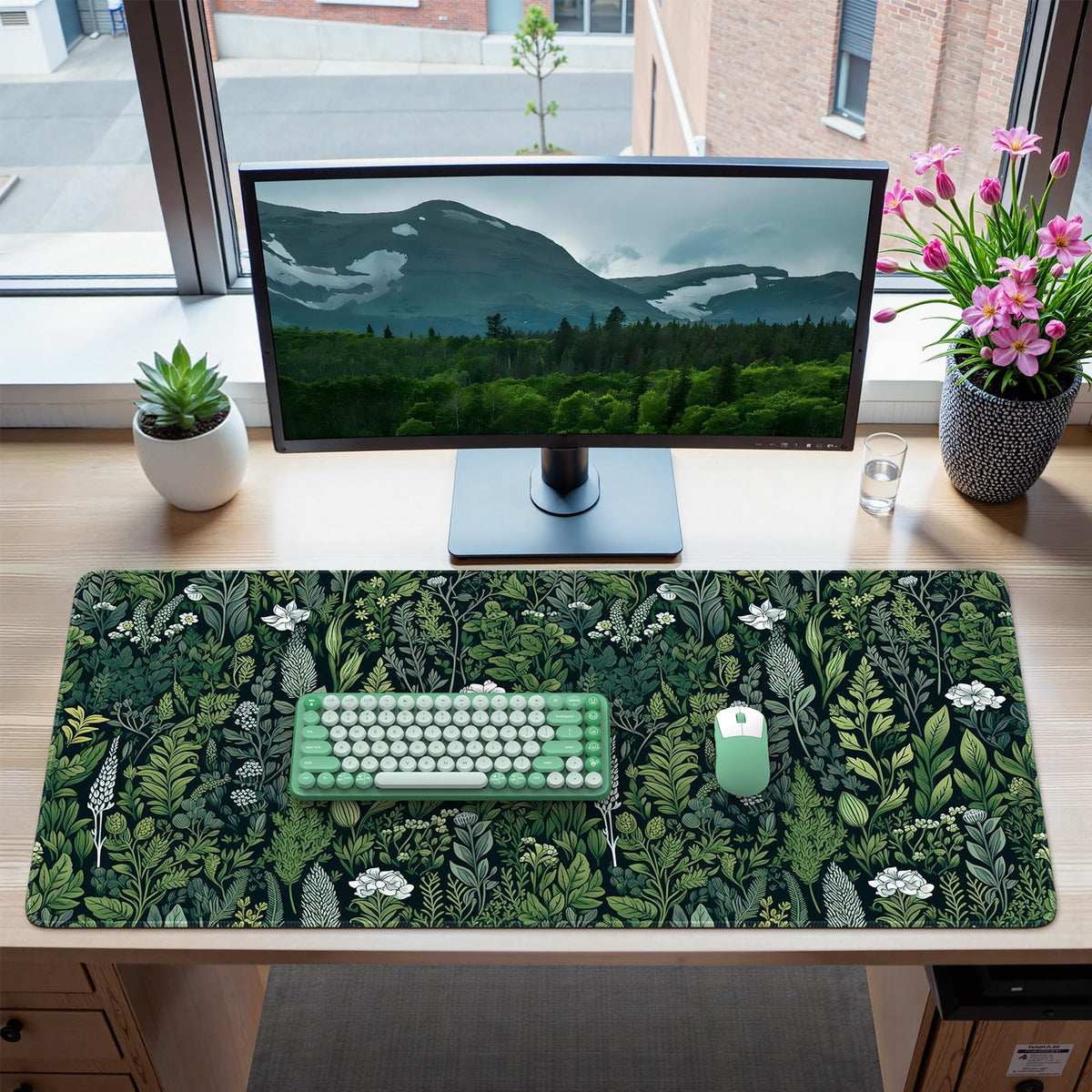 iCasso Desk Mat, Large Desk Mouse Pad for Desk,Home Office - Green Weeds