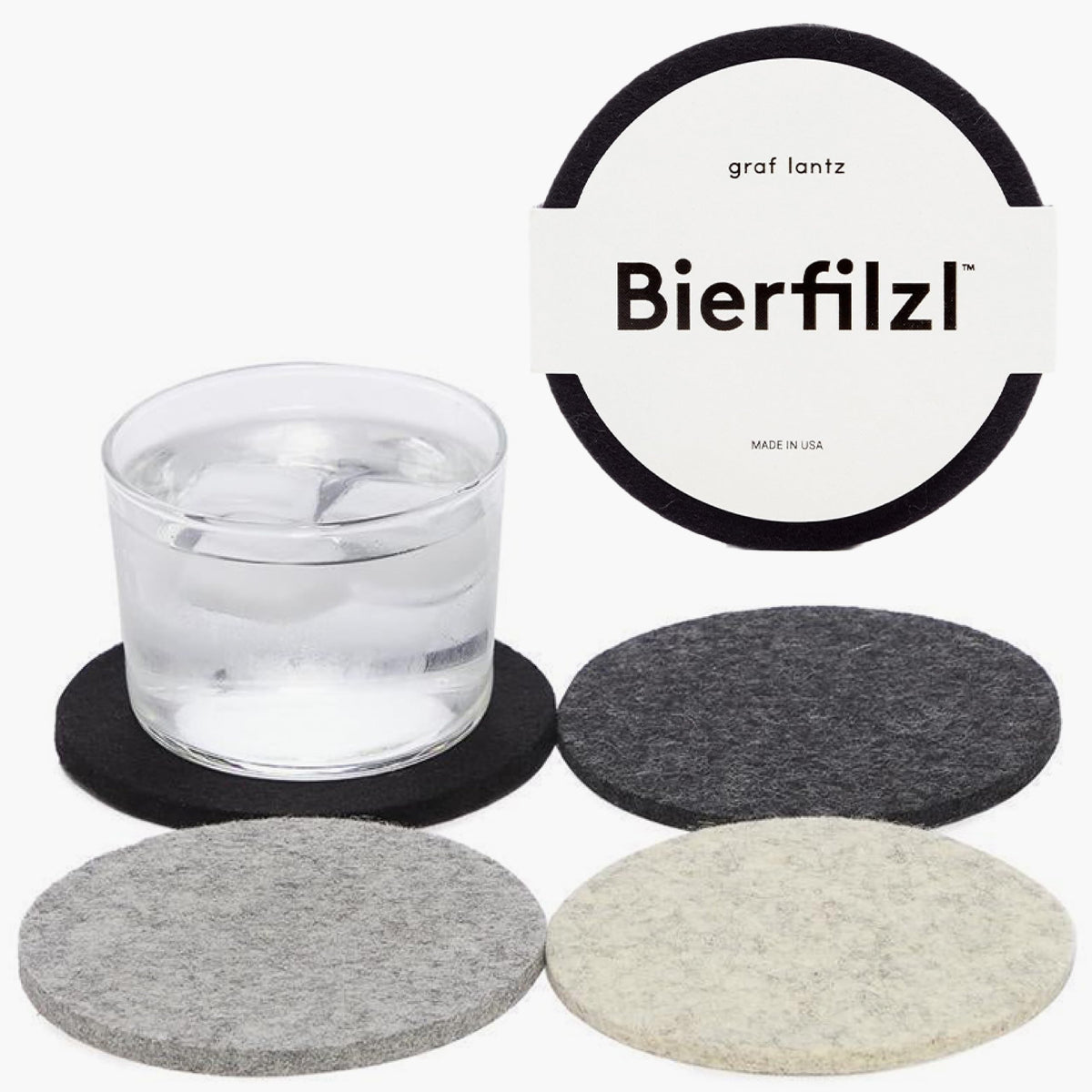 Graf Lantz - Bierfilzl Merino Wool Round Coasters Set of 4 - Heather White (4" Circles) - Absorbs 30% of Weight, German Wool - Heat Resistant, Sustainable, & Reusable - Home Decor & Coffee Table Decor