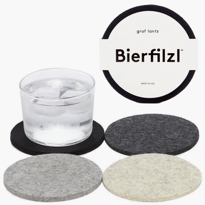 Graf Lantz - Bierfilzl Merino Wool Round Coasters Set of 4 - Heather White (4" Circles) - Absorbs 30% of Weight, German Wool - Heat Resistant, Sustainable, & Reusable - Home Decor & Coffee Table Decor