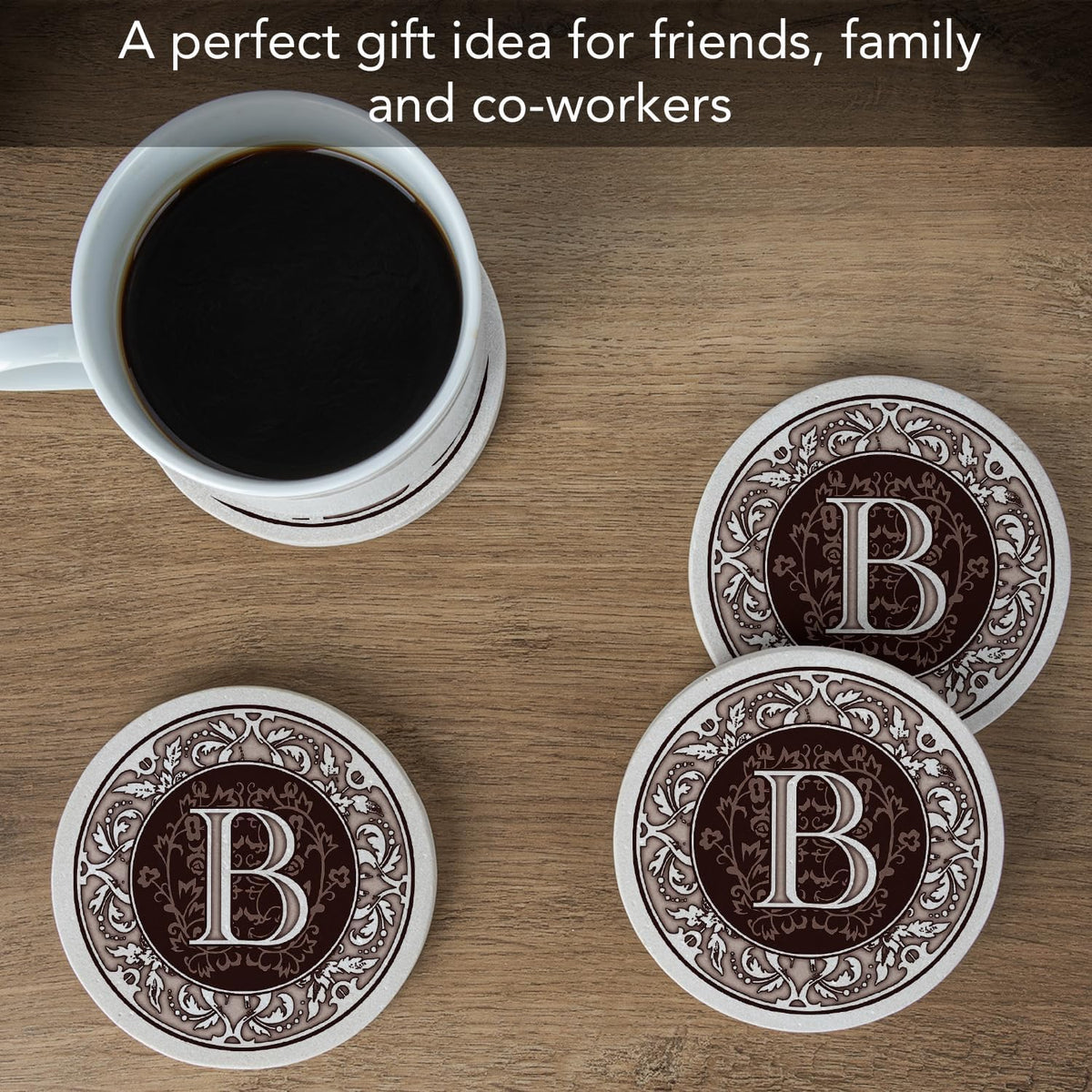 Thirstystone Monogram Round Natural Sandstone Coaster 4 Pack (Letter B)