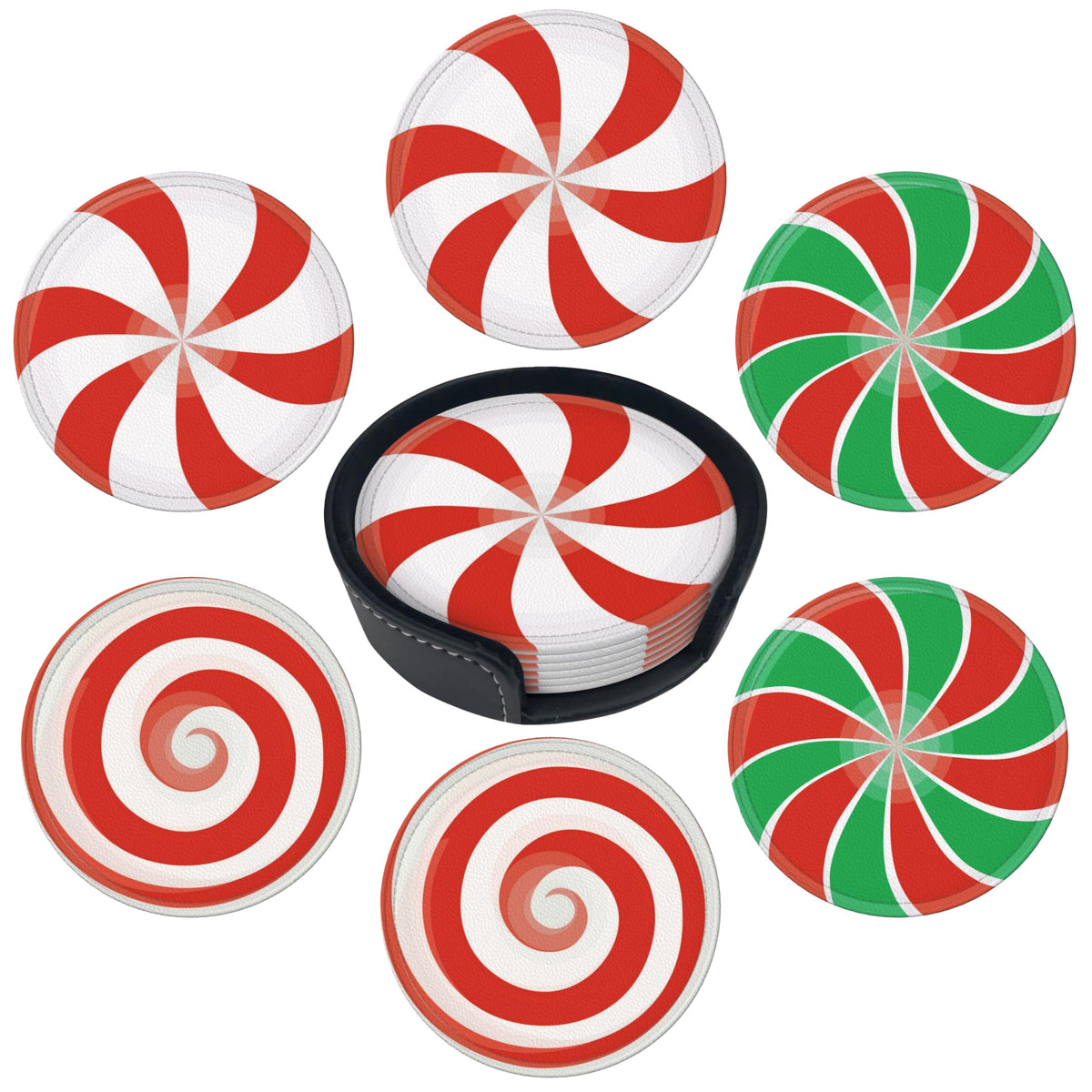 Marble Coasters Leather Round Drink Coasters 6 Pcs Set with Holderor for Cup Drink Coffee Table Bar Home Decor
