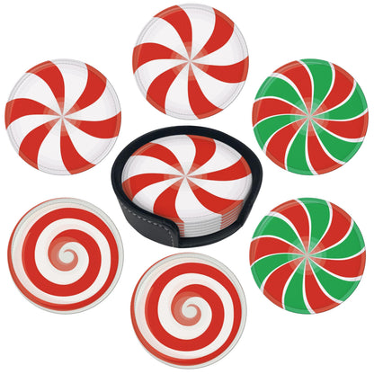 Marble Coasters Leather Round Drink Coasters 6 Pcs Set with Holderor for Cup Drink Coffee Table Bar Home Decor