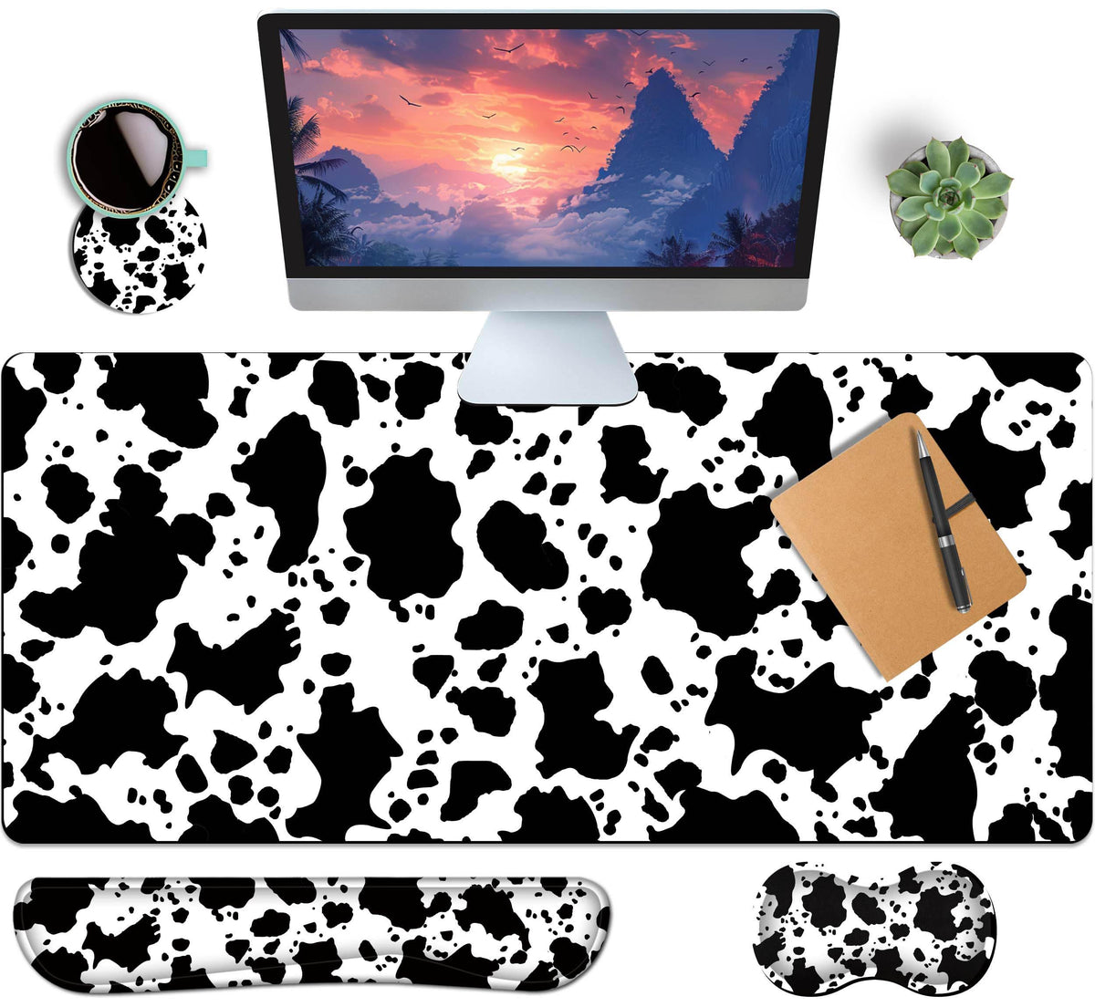 4-Piece Extended Large Mouse Pad Set for Women Men with Castle Night Design Includes 35.4 x 15.7 XXL Large Mouse Pad Keyboard Wrist Rest Mouse Wrist Support and Coaster for Office Home