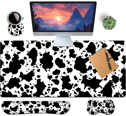 4-Piece Extended Large Mouse Pad Set for Women Men with Castle Night Design Includes 35.4 x 15.7 XXL Large Mouse Pad Keyboard Wrist Rest Mouse Wrist Support and Coaster for Office Home
