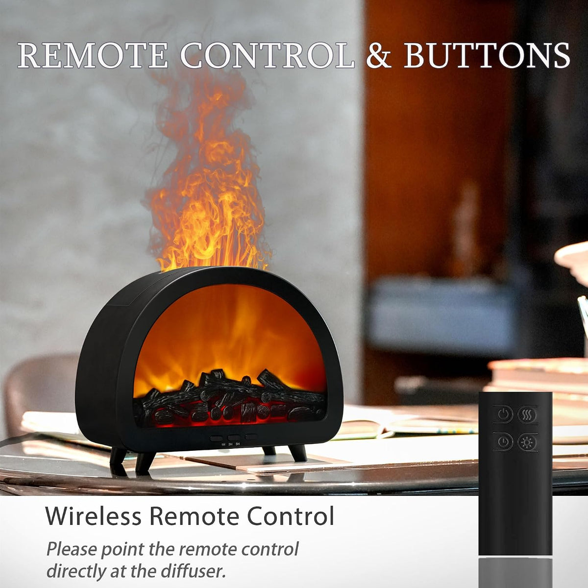 2026 Upgraded 12 Color Flame Fireplace Aroma Essential Oil Diffuser,250ml USB Desktop Noiseless Cool Mist Humidifier with Timer Auto-Off Protection for Home,Office, Gift (Black, Arched)