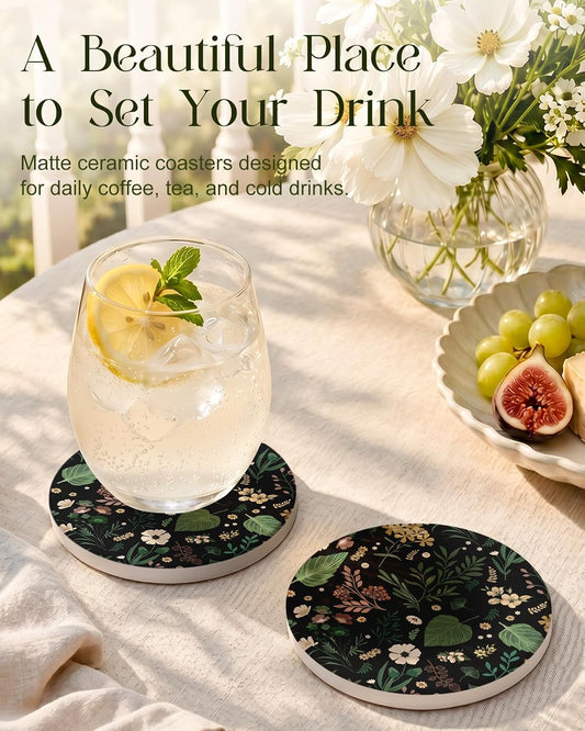 Oqplog 2 Pack Ceramic Absorbent Drink Coasters for Women