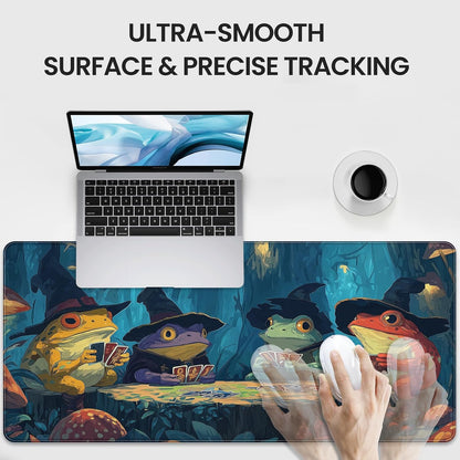 Anime Frog Playing Card Gaming Mouse Pad, Extended 35.4 x 15.7 Inches, Non-Slip Rubber Base, Stitched Edges,Water Proof， XXL Desk Mat