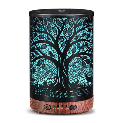 Essential Oil Diffuser 120ML Metal Aromatherapy Diffuser with Timer, Cool Mist Humidifier with Auto Shut-Off & 7 Color Lights for Home Office Spa (Tree)