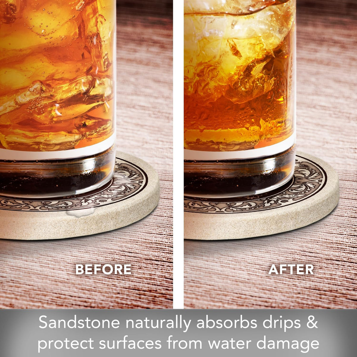 Thirstystone Monogram Round Natural Sandstone Coaster 4 Pack (Letter B)