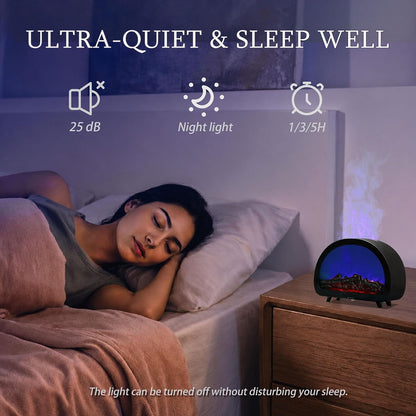 2026 Upgraded 12 Color Flame Fireplace Aroma Essential Oil Diffuser,250ml USB Desktop Noiseless Cool Mist Humidifier with Timer Auto-Off Protection for Home,Office, Gift (Black, Arched)