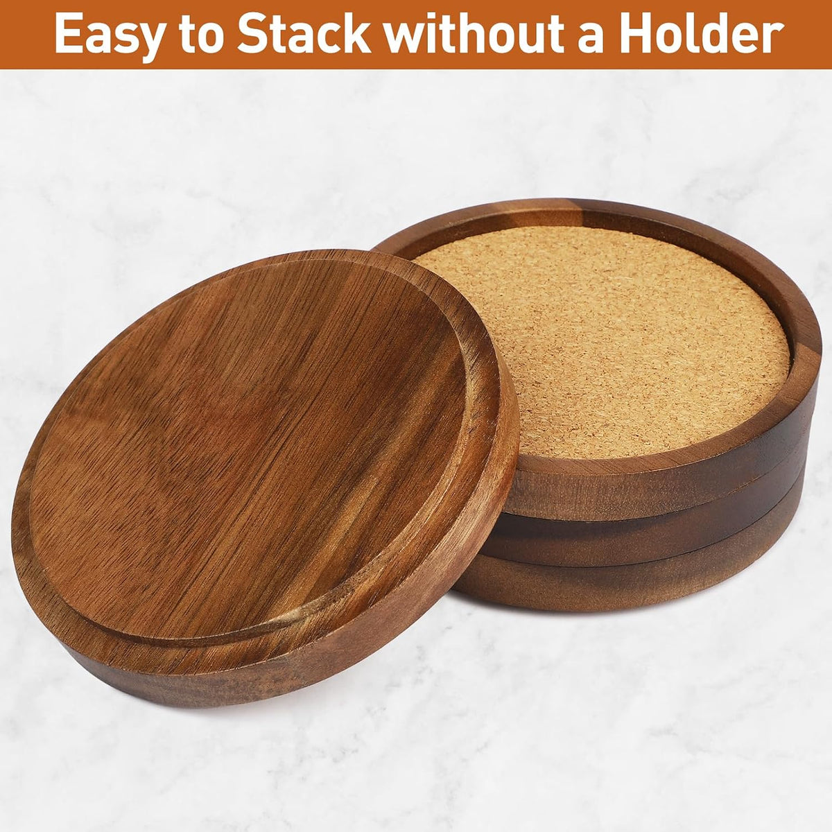 Stackable Wood Absorbent Cork Coaster Set of 4 for Drink, Home Decor