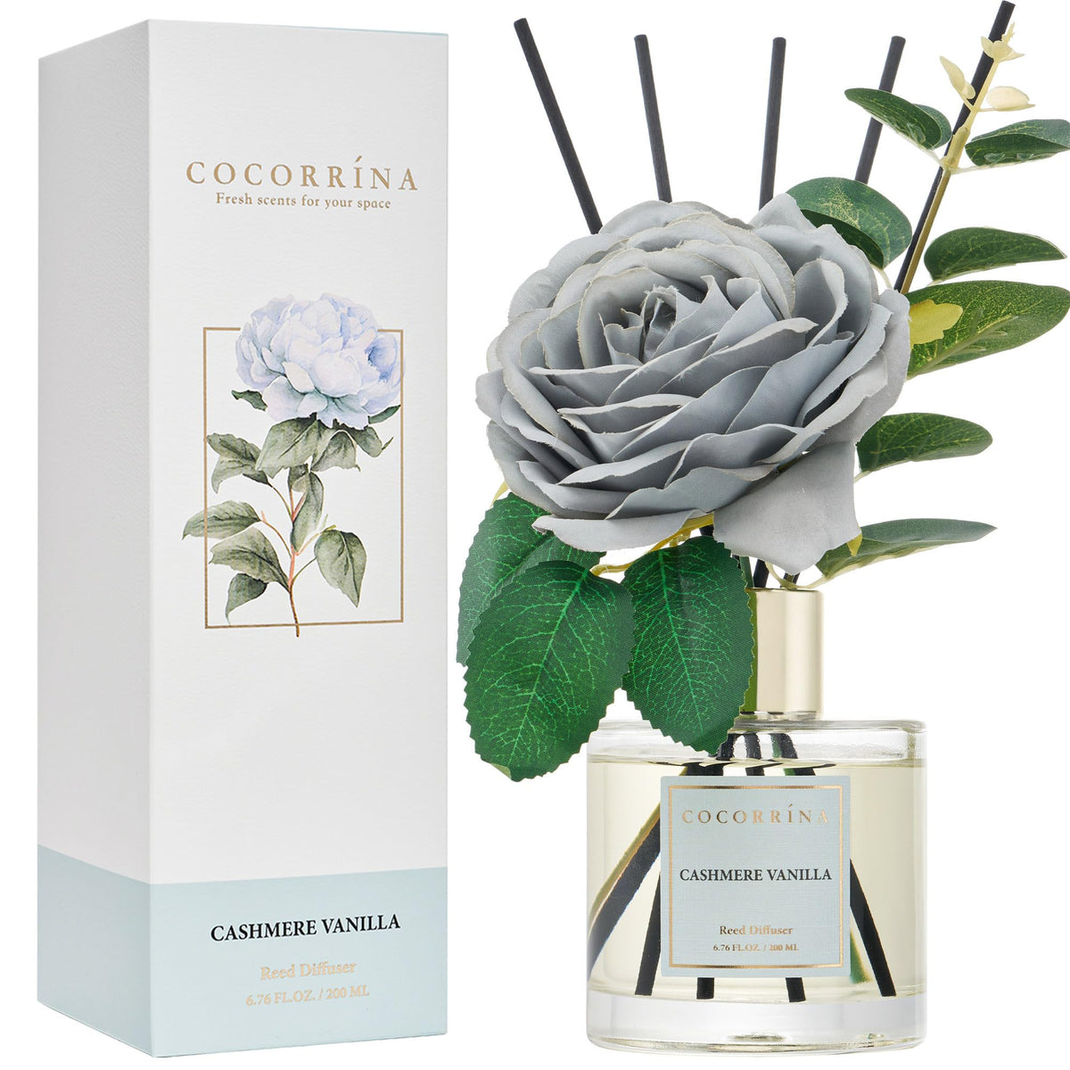 Cocorrína Reed Diffuser Set, Clean Linen 6.7 fl oz Scented Diffuser with Sticks Home Fragrance Reed Diffuser for Bathroom Shelf Décor