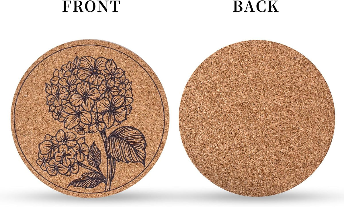 Cork Coasters for Drinks Absorbent Non Slip 12pcs 4 Inch Flower