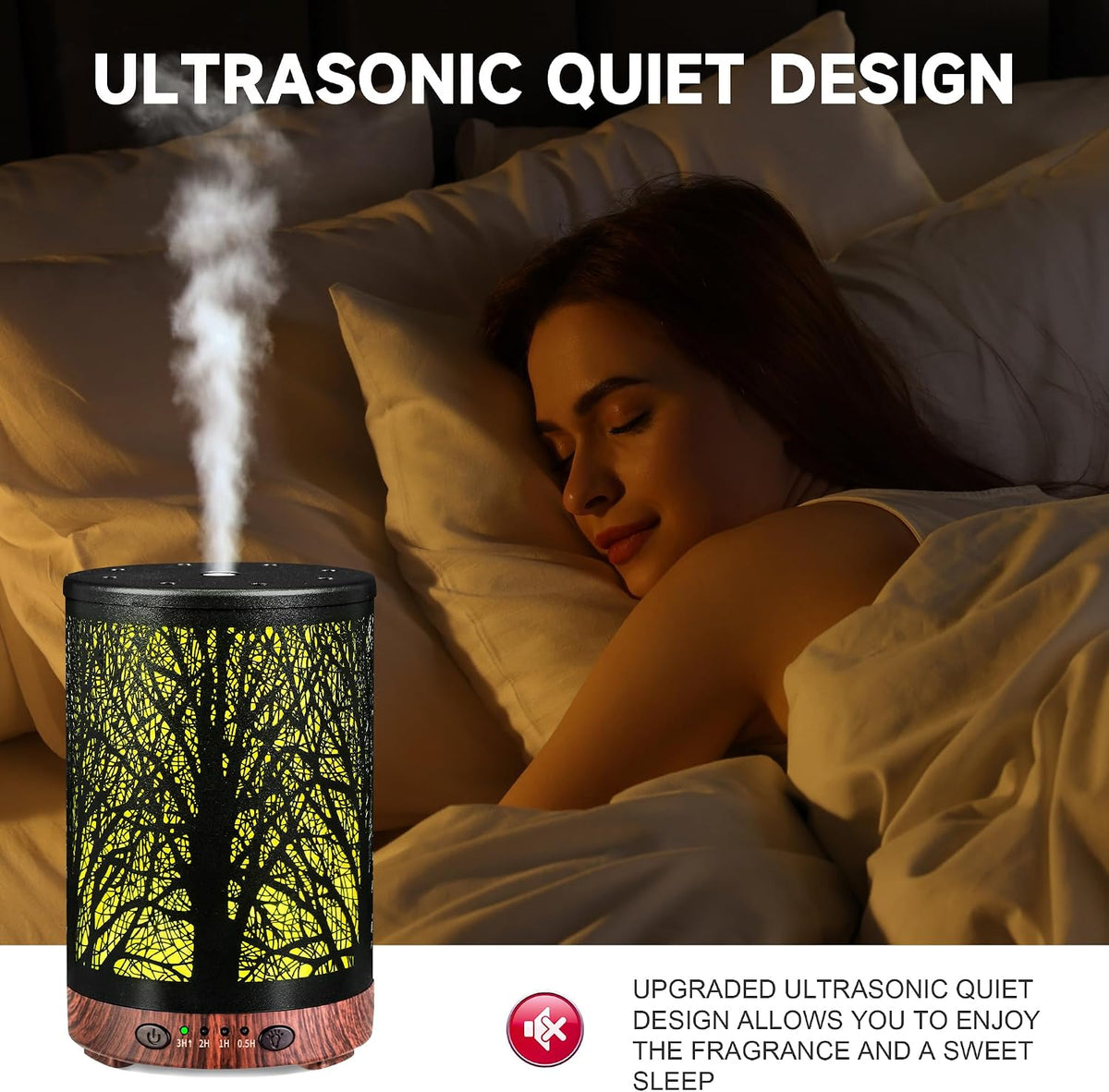 Essential Oil Diffuser 120ML Metal Aromatherapy Diffuser with Timer, Cool Mist Humidifier with Auto Shut-Off & 7 Color Lights for Home Office Spa (Tree)
