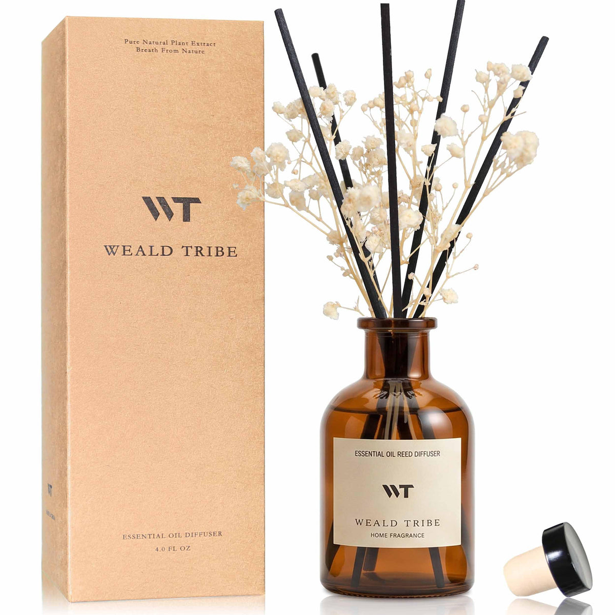 WEALD TRIBE Flower Reed Diffuser Set Eucalyptus & Lavender Scent for Room Bathroom Accessories Shelf Decor & Air Fresheners, Sticks Defusers with 4.0 fl oz Home Fragrance Oils, Office Gift