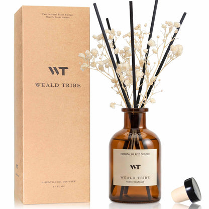 WEALD TRIBE Flower Reed Diffuser Set Eucalyptus & Lavender Scent for Room Bathroom Accessories Shelf Decor & Air Fresheners, Sticks Defusers with 4.0 fl oz Home Fragrance Oils, Office Gift