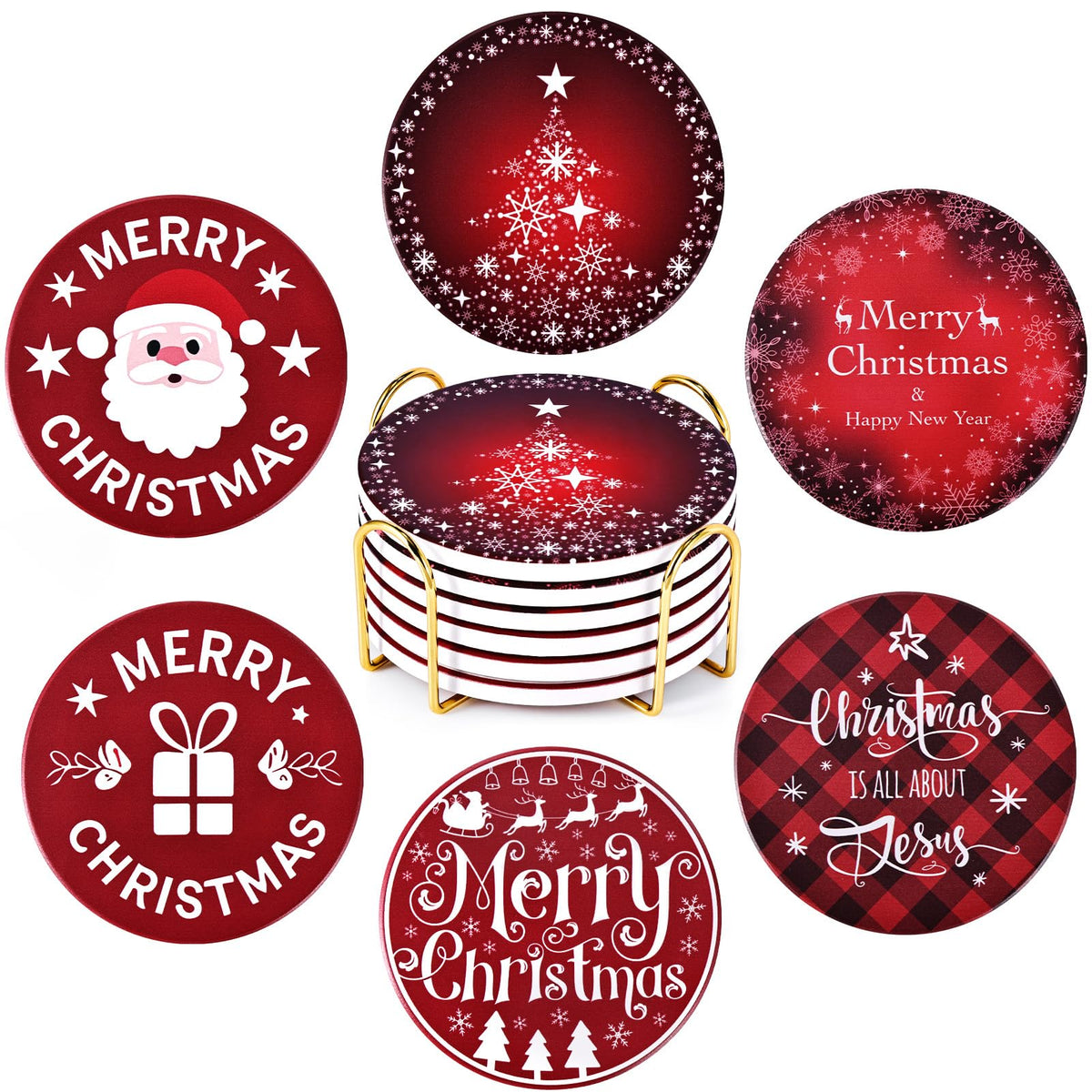 Absorbent Ceramic Coasters Set of 4, Modern Marble Style Drink Coasters