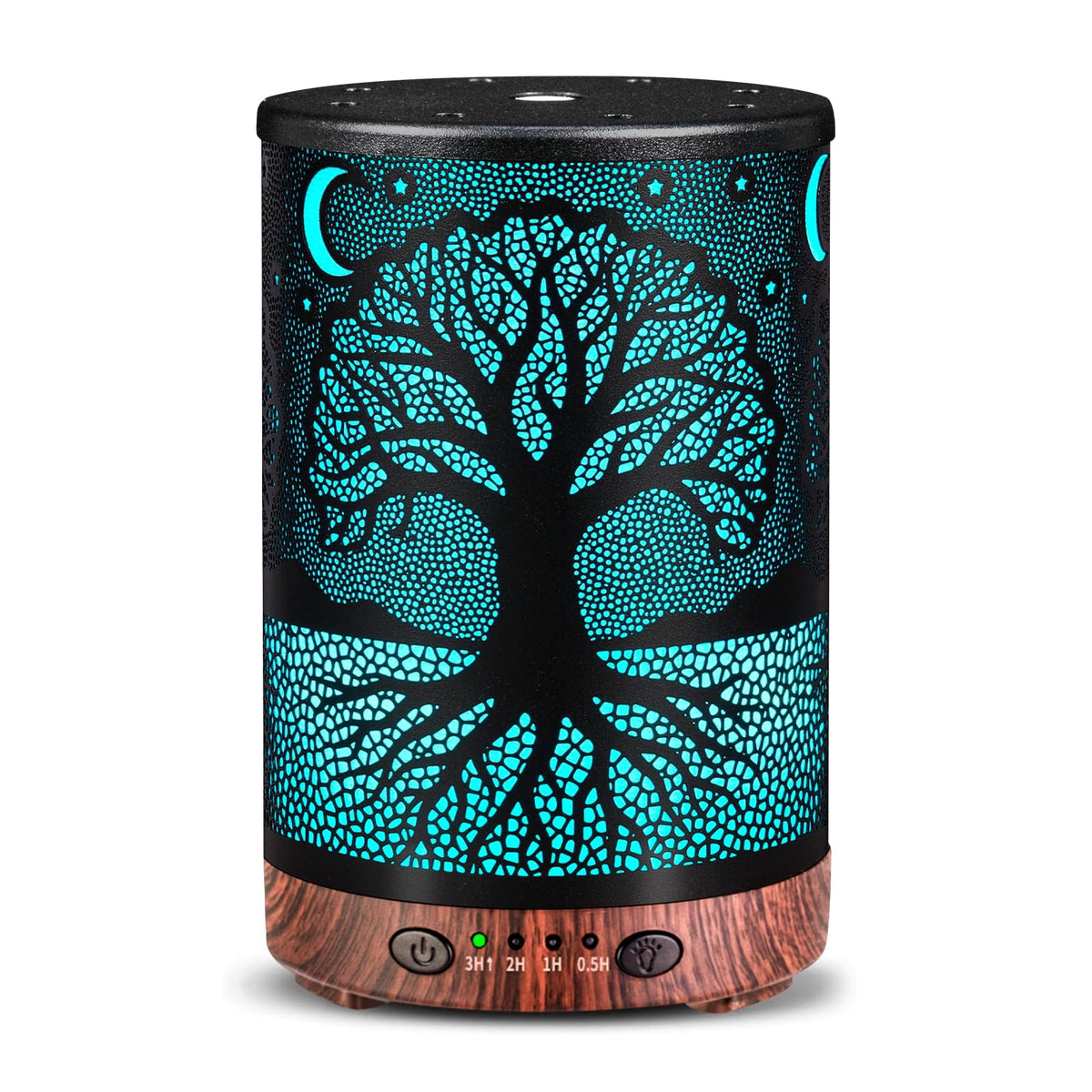 Essential Oil Diffuser 120ML Metal Aromatherapy Diffuser with Timer, Cool Mist Humidifier with Auto Shut-Off & 7 Color Lights for Home Office Spa (Tree)