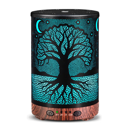 Essential Oil Diffuser 120ML Metal Aromatherapy Diffuser with Timer, Cool Mist Humidifier with Auto Shut-Off & 7 Color Lights for Home Office Spa (Tree)