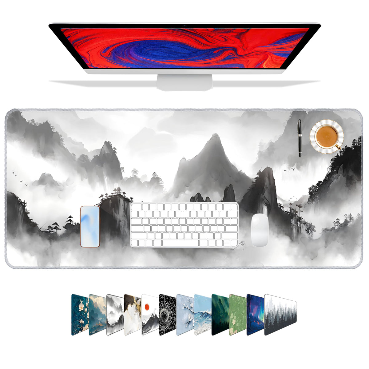 Galdas Mouse Pad,Office Desk Mat Large Gaming Keyboard Pad Durable Stitched Edges Washable Smooth Surface Control & Accuracy Extended Computer Mouse Mat (31.5X11.8In)-Green Forest…