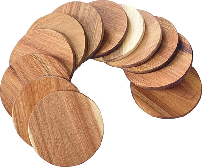 12 Pack Acacia Wood Drink Coasters, 3.74 Inch Round Wooden Cup Coasters