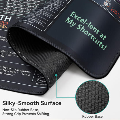 Excel Cheat Sheet Desk Pad and Gaming Mouse Pad with A Non-Slip Rubber Base